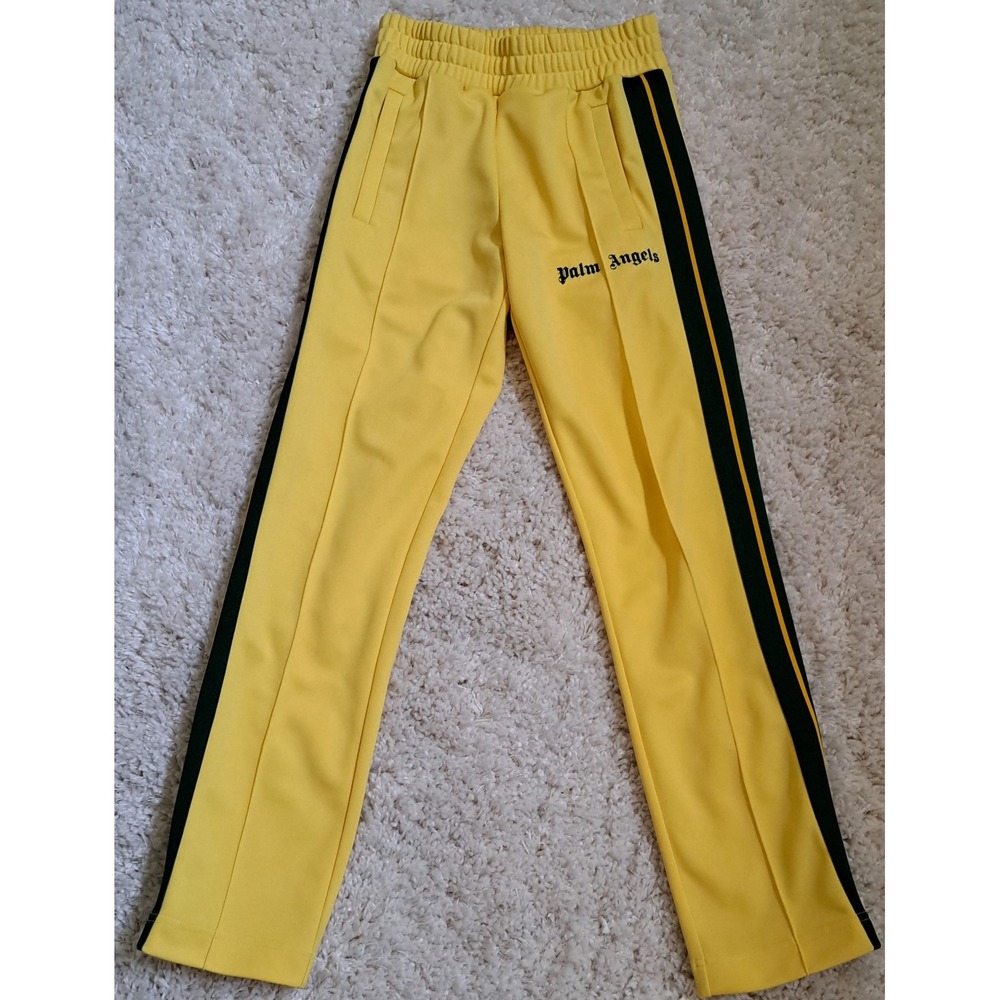 Palm Angels Yellow Track Pants Black Green Side Stripe PMCA007S21FAB003 XS
